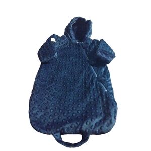 Newborn Bunting Unisex Hooded Navy Minky Dot Car Seat Loop Snap Zip Mitt Cuffs